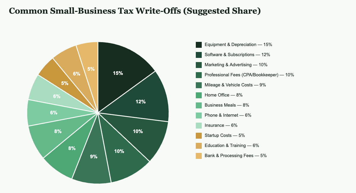 Small Business Tax Write Offs You Might Be Missing Common small-business tax write-offs breakdown chart
